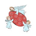 Angels with easter egg. Bible characters Royalty Free Stock Photo